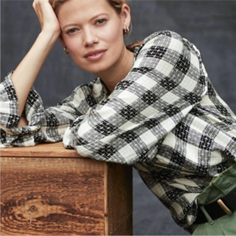 Anthropologie Pilcro Breezy Plaid Button Down Blouse Small - Picture 3 of 16